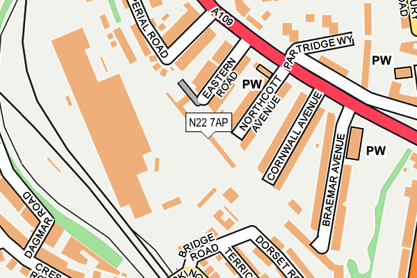 N22 7AP map - OS OpenMap – Local (Ordnance Survey)