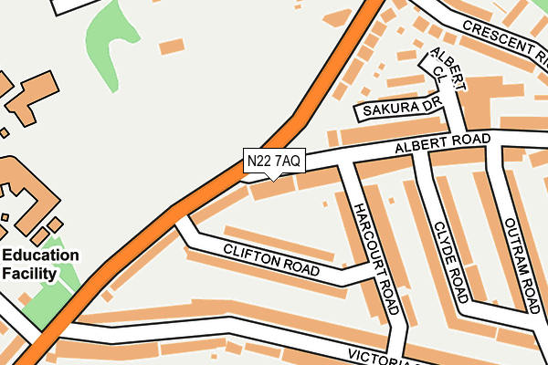 N22 7AQ map - OS OpenMap – Local (Ordnance Survey)