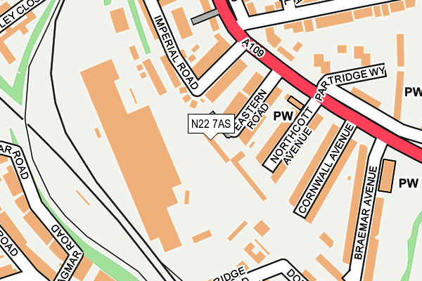 N22 7AS map - OS OpenMap – Local (Ordnance Survey)