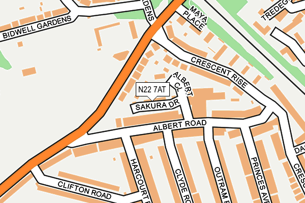 N22 7AT map - OS OpenMap – Local (Ordnance Survey)