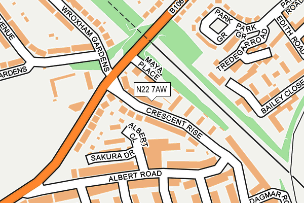N22 7AW map - OS OpenMap – Local (Ordnance Survey)