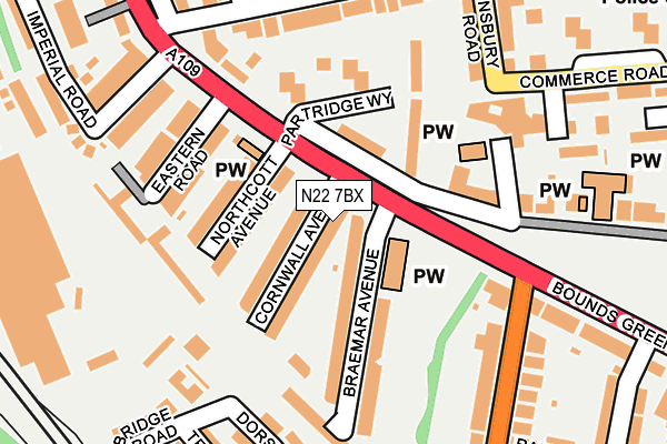 N22 7BX map - OS OpenMap – Local (Ordnance Survey)