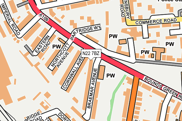 N22 7BZ map - OS OpenMap – Local (Ordnance Survey)