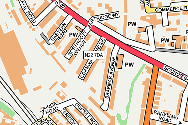 N22 7DA map - OS OpenMap – Local (Ordnance Survey)