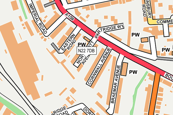 N22 7DB map - OS OpenMap – Local (Ordnance Survey)