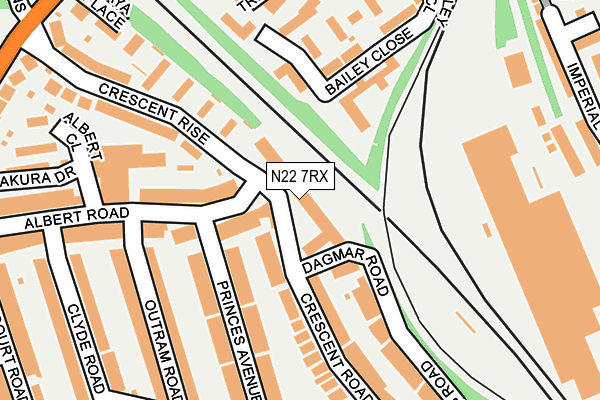 N22 7RX map - OS OpenMap – Local (Ordnance Survey)