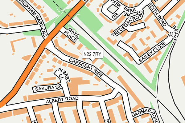 N22 7RY map - OS OpenMap – Local (Ordnance Survey)
