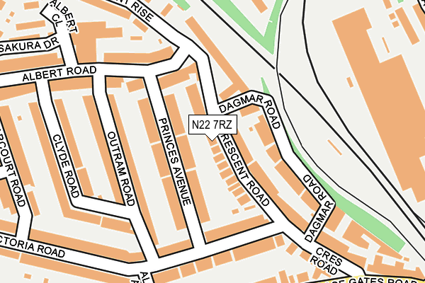 N22 7RZ map - OS OpenMap – Local (Ordnance Survey)