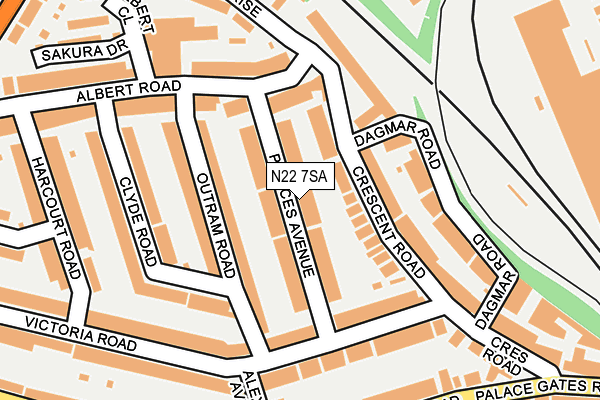 N22 7SA map - OS OpenMap – Local (Ordnance Survey)