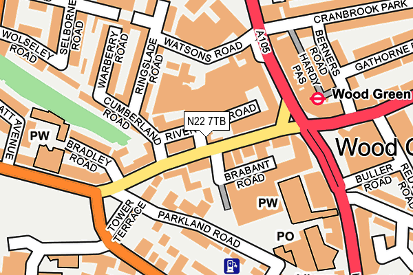 N22 7TB map - OS OpenMap – Local (Ordnance Survey)