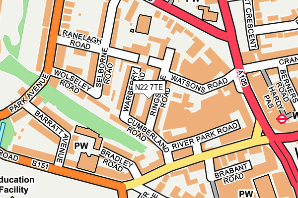 N22 7TE map - OS OpenMap – Local (Ordnance Survey)