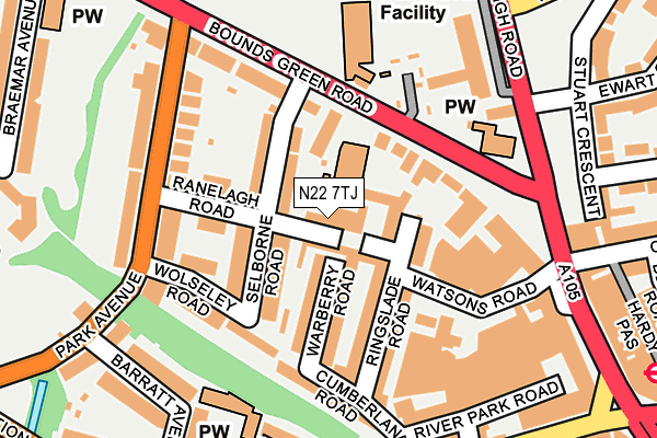 N22 7TJ map - OS OpenMap – Local (Ordnance Survey)