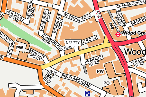 N22 7TY map - OS OpenMap – Local (Ordnance Survey)