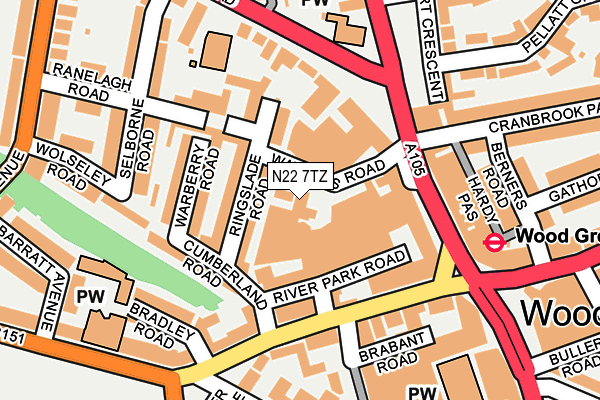 N22 7TZ map - OS OpenMap – Local (Ordnance Survey)