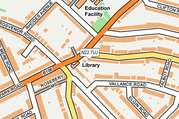 N22 7UJ map - OS OpenMap – Local (Ordnance Survey)