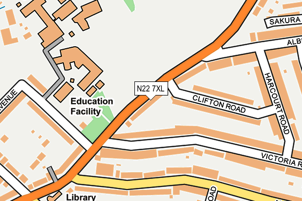 N22 7XL map - OS OpenMap – Local (Ordnance Survey)
