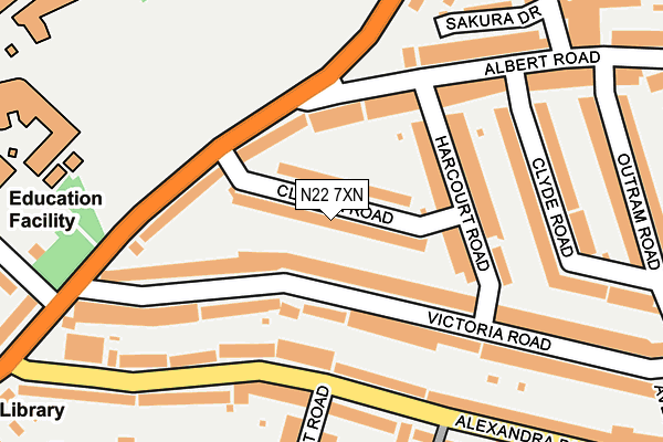 N22 7XN map - OS OpenMap – Local (Ordnance Survey)