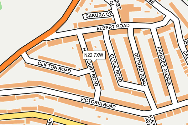 N22 7XW map - OS OpenMap – Local (Ordnance Survey)