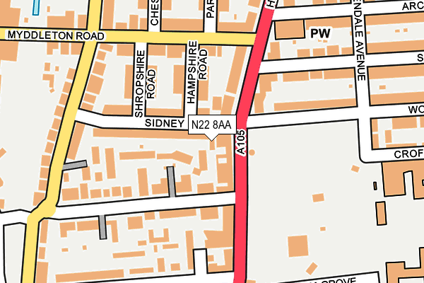 N22 8AA map - OS OpenMap – Local (Ordnance Survey)
