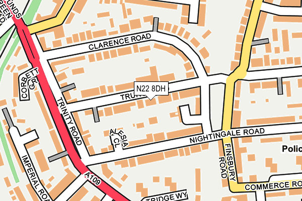 N22 8DH map - OS OpenMap – Local (Ordnance Survey)