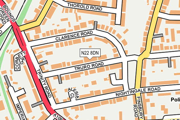 N22 8DN map - OS OpenMap – Local (Ordnance Survey)