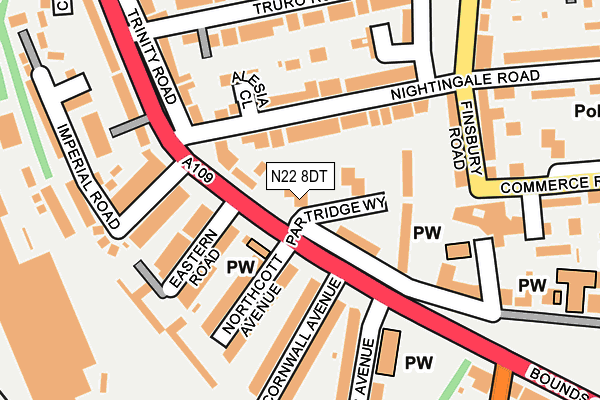 N22 8DT map - OS OpenMap – Local (Ordnance Survey)