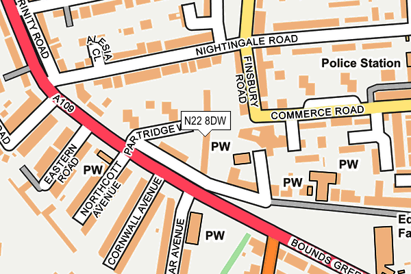 N22 8DW map - OS OpenMap – Local (Ordnance Survey)