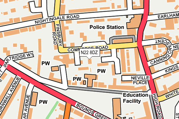 N22 8DZ map - OS OpenMap – Local (Ordnance Survey)