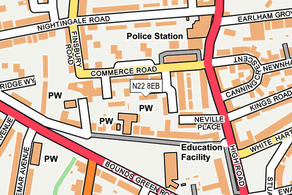 N22 8EB map - OS OpenMap – Local (Ordnance Survey)