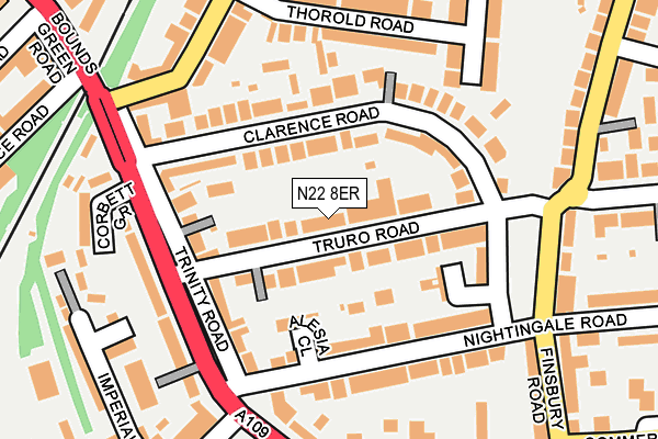 N22 8ER map - OS OpenMap – Local (Ordnance Survey)