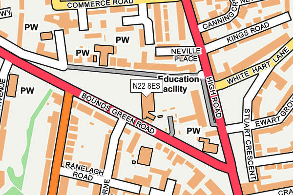 N22 8ES map - OS OpenMap – Local (Ordnance Survey)