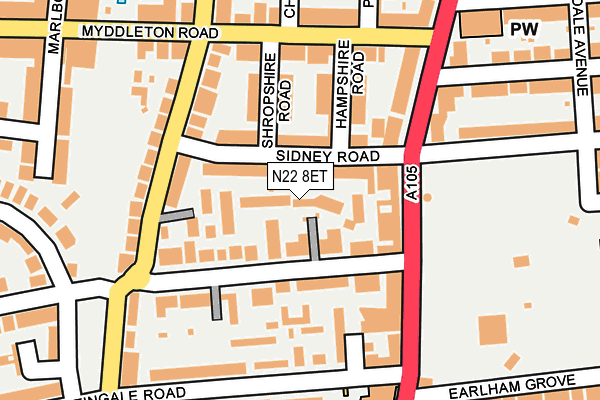 N22 8ET map - OS OpenMap – Local (Ordnance Survey)