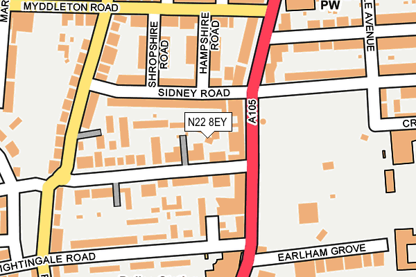 N22 8EY map - OS OpenMap – Local (Ordnance Survey)