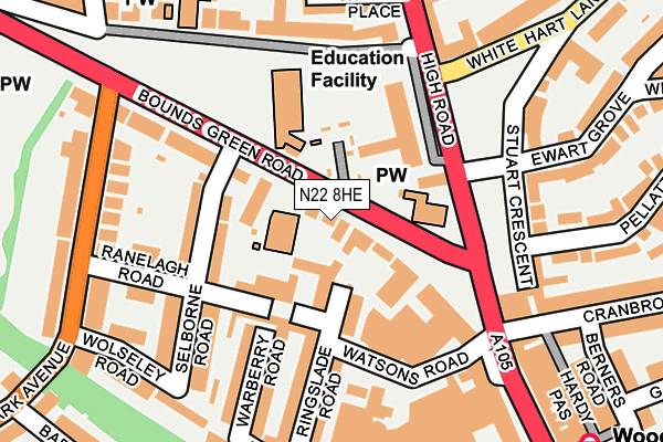 N22 8HE map - OS OpenMap – Local (Ordnance Survey)