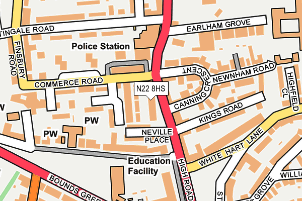 N22 8HS map - OS OpenMap – Local (Ordnance Survey)