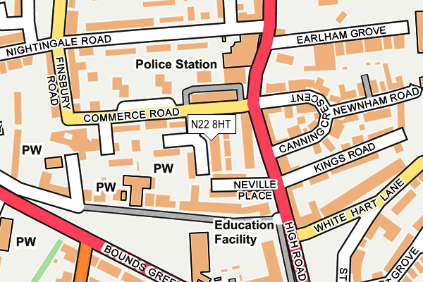 N22 8HT map - OS OpenMap – Local (Ordnance Survey)