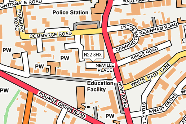 N22 8HX map - OS OpenMap – Local (Ordnance Survey)