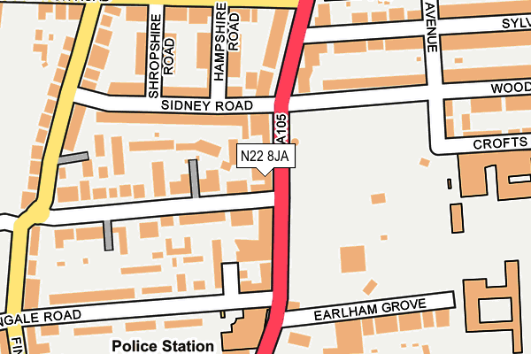 N22 8JA map - OS OpenMap – Local (Ordnance Survey)