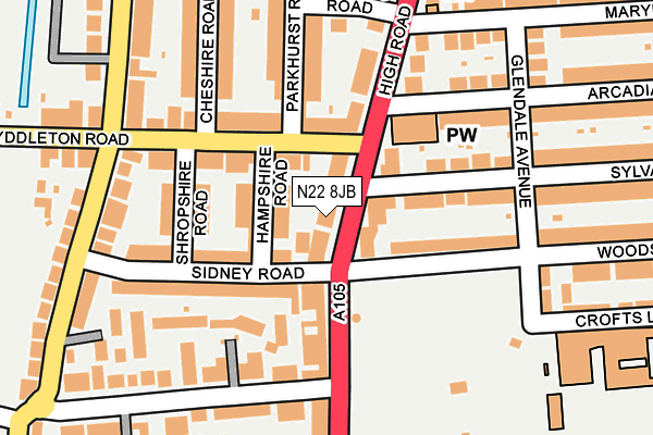 N22 8JB map - OS OpenMap – Local (Ordnance Survey)