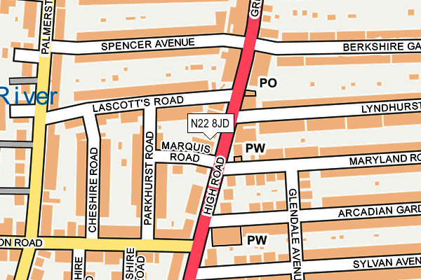 N22 8JD map - OS OpenMap – Local (Ordnance Survey)