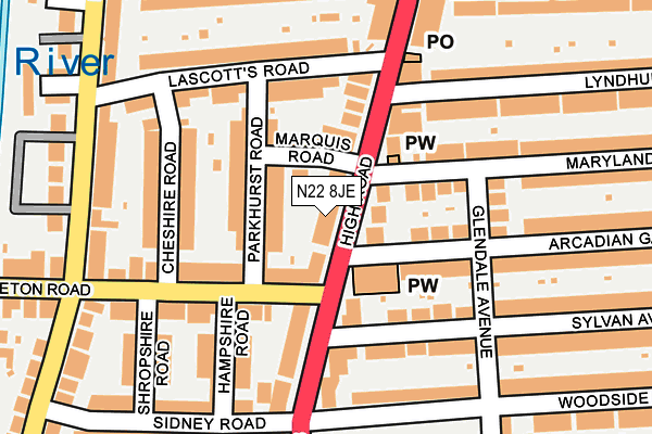 N22 8JE map - OS OpenMap – Local (Ordnance Survey)