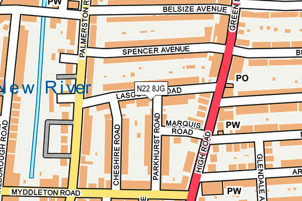 N22 8JG map - OS OpenMap – Local (Ordnance Survey)