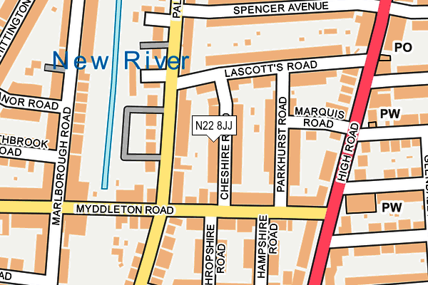 N22 8JJ map - OS OpenMap – Local (Ordnance Survey)