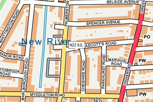 N22 8JL map - OS OpenMap – Local (Ordnance Survey)