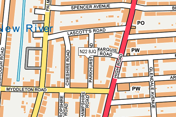 N22 8JQ map - OS OpenMap – Local (Ordnance Survey)