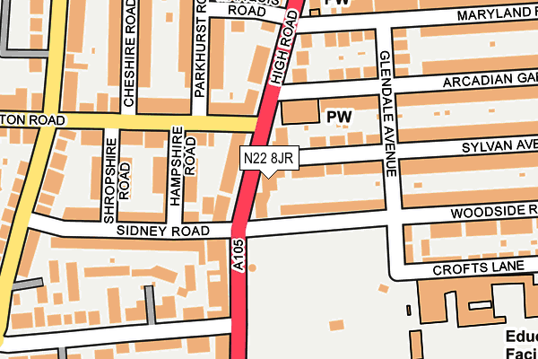 N22 8JR map - OS OpenMap – Local (Ordnance Survey)