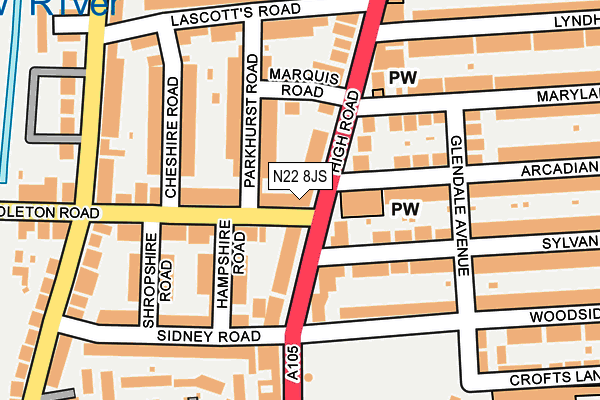 N22 8JS map - OS OpenMap – Local (Ordnance Survey)