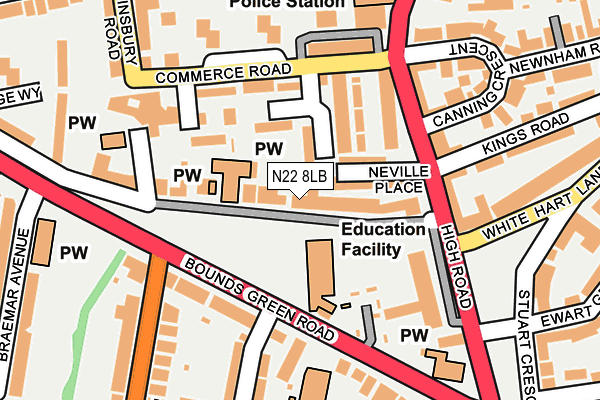 N22 8LB map - OS OpenMap – Local (Ordnance Survey)