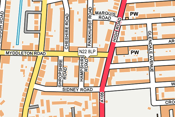 N22 8LP map - OS OpenMap – Local (Ordnance Survey)