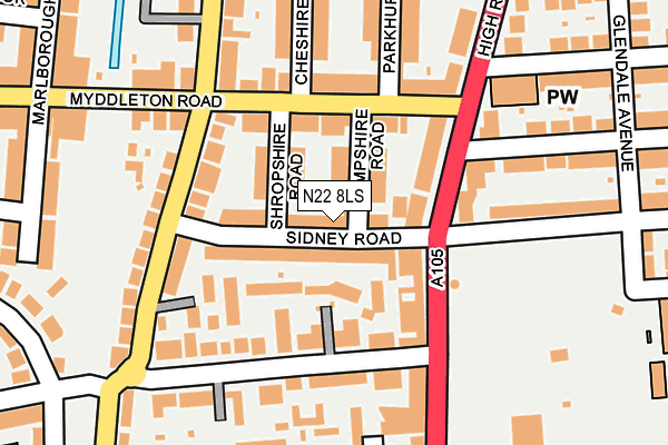 N22 8LS map - OS OpenMap – Local (Ordnance Survey)